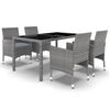 vidaXL 5-tlg. Garten-Essgruppe Poly Rattan und Hartglas Grau