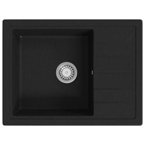 vidaXL K&uuml;chensp&uuml;le mit &Uuml;berlauf Oval Schwarz Granit