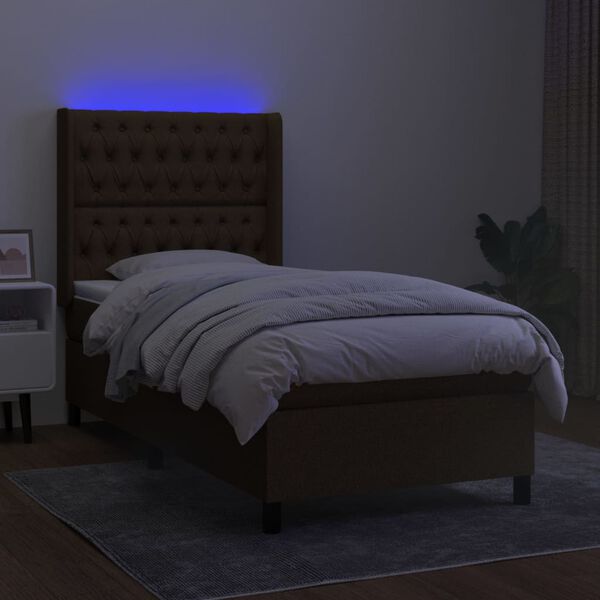 vidaXL Boxspringbett mit Matratze & LED Dunkelbraun 90x190 cm Stoff