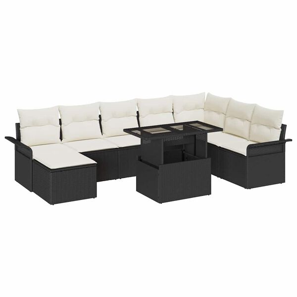 vidaXL Sofa Set mit Kissen 9 pcs Schwarz Poly-Rattan