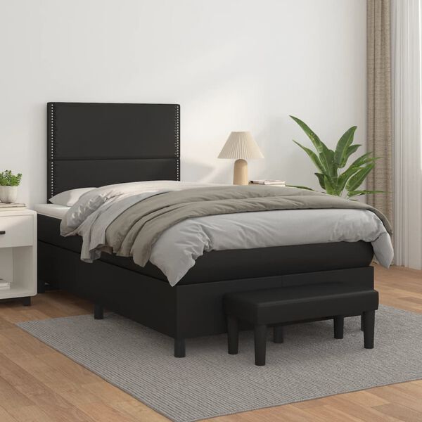 vidaXL Boxspringbett mit Matratze Schwarz 120x200 cm Kunstleder