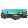 vidaXL 6-teiliges Gartensofa-Set mit Kissen, schwarzes Polyrattan