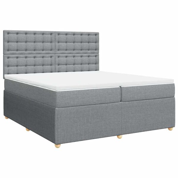 vidaXL Boxspringbett mit Matratze Hellgrau 200x200 cm Stoff