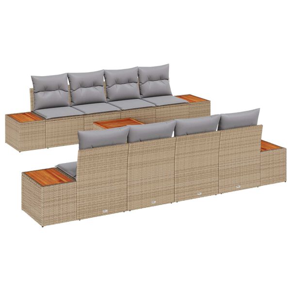 vidaXL Garten-Sofa-Set mit Kissen mit Speicher 9 pcs Beige Poly Rattan