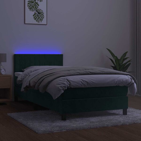 vidaXL Boxspringbett mit Matratze & LED Dunkelgr&uuml;n 100x200 cm Samt