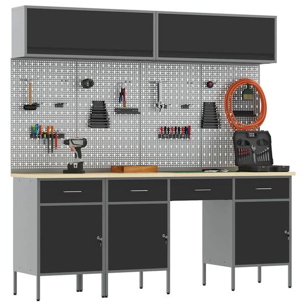 vidaXL Arbeitsschrankset mit Schubladen mit Speicher 10 pcs Schwarz