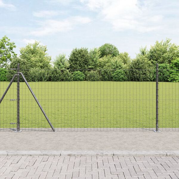 vidaXL Zaun mit Pfosten Grau 0,8 x 25 m Stahl und PVC