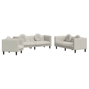 vidaXL 3-tlg. Sofagarnitur mit Kissen Creme Samt