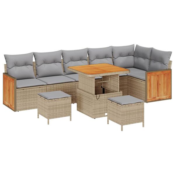 vidaXL Gartensofa-set mit Kissen 11 pcs Beige und Hellgrau Poly-Rattan