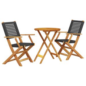 vidaXL 3-tlg. Bistro-Set Schwarz Poly Rattan und Massivholz