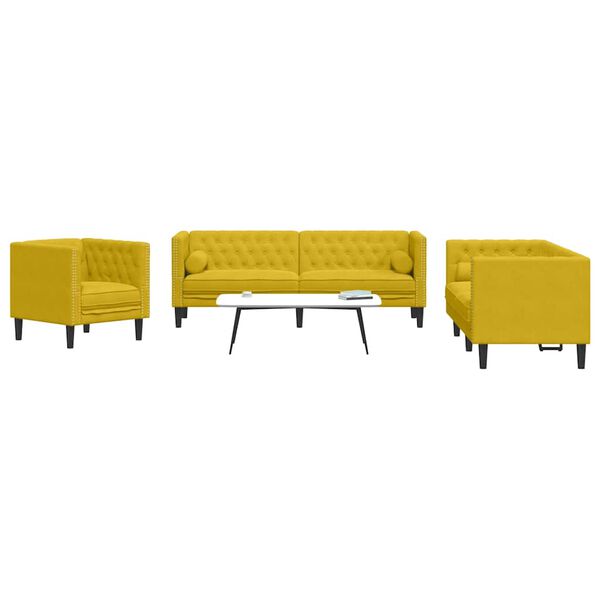 vidaXL 3-tlg. Chesterfield-Sofa-Set mit Nackenrollen Gelb Samt