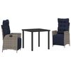 vidaXL Garten Essgruppe mit Kissen 3 pcs Grau und Schwarz Rattan