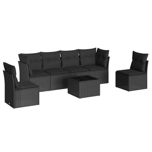 vidaXL 7-tlg. Garten-Sofagarnitur mit Kissen Schwarz Poly Rattan