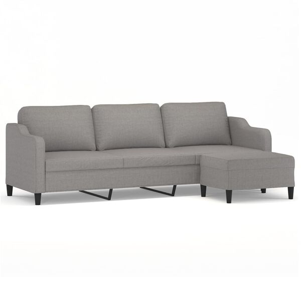 vidaXL 3-Sitzer-Sofa mit Hocker Hellgrau 210 cm Stoff
