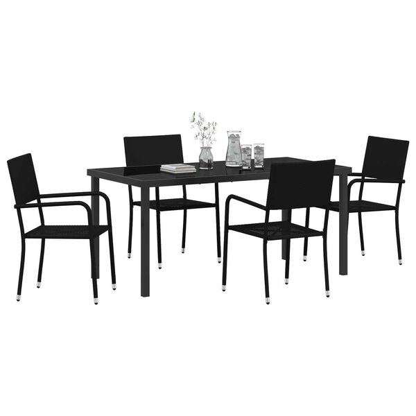 vidaXL Garten Essgruppe mit Kissen 5 pcs Schwarz Poly-Rattan