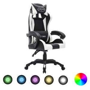 vidaXL Gaming-Stuhl mit RGB LED-Leuchten Wei&szlig; und Schwarz Kunstleder