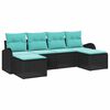 vidaXL Sofa Set mit Kissen 6 pcs Schwarz und T&uuml;rkis Poly-Rattan