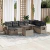 vidaXL 9-tlg. Garten-Sofagarnitur mit Kissen Hellgrau Poly Rattan
