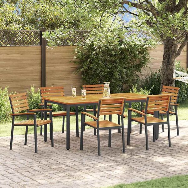 vidaXL Garten Essgruppe 7 pcs Schwarz Massivholz Akazie