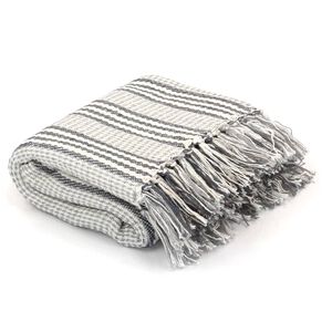 vidaXL &Uuml;berwurf Baumwolle Streifen 160x210 cm Grau und Wei&szlig;