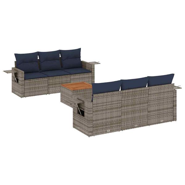 vidaXL 7-teiliges Gartensofa-Set mit Kissen, grau, Polyrattan