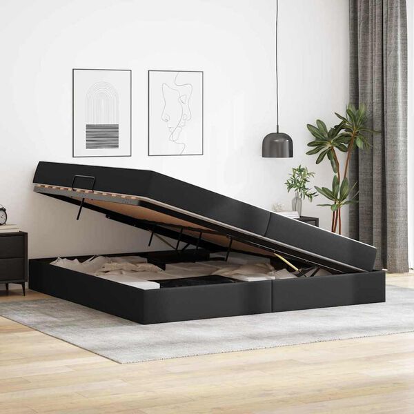 vidaXL Aufbewahrungsbett mit Matratze mit Matratze 2 pcs Schwarz Leder