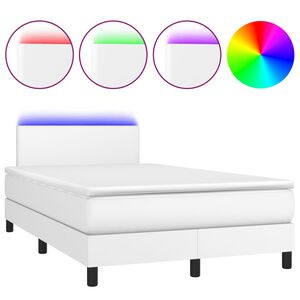 vidaXL Boxspringbett mit Matratze & LED Wei&szlig; 120x200 cm Kunstleder