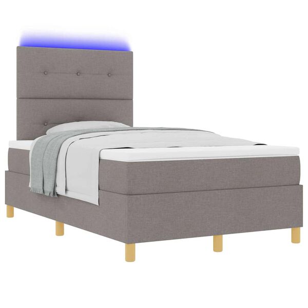 vidaXL LED Boxspringbett mit Matratze Taupe 120 x 190 cm Stoff