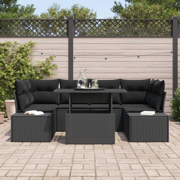 vidaXL Garten-Sofa-Set mit Kissen 7 pcs Schwarz