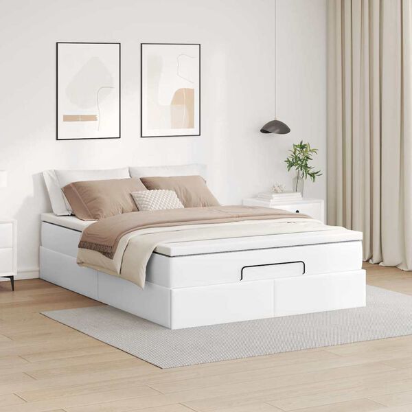 vidaXL Ottoman-Bett mit Matratze Weiß 140x200 cm Kunstleder