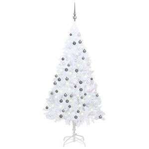 vidaXL K&uuml;nstlicher Weihnachtsbaum mit Beleuchtung & Kugeln Wei&szlig; 150 cm