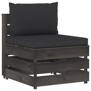 vidaXL Modulares Mittelsofa mit Kissen Grau Impr&auml;gniertes Holz
