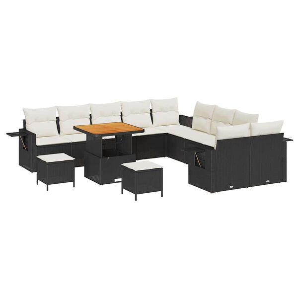 vidaXL Garten-Sofa-Set mit Speicher 13 pcs Schwarz Poly Rattan