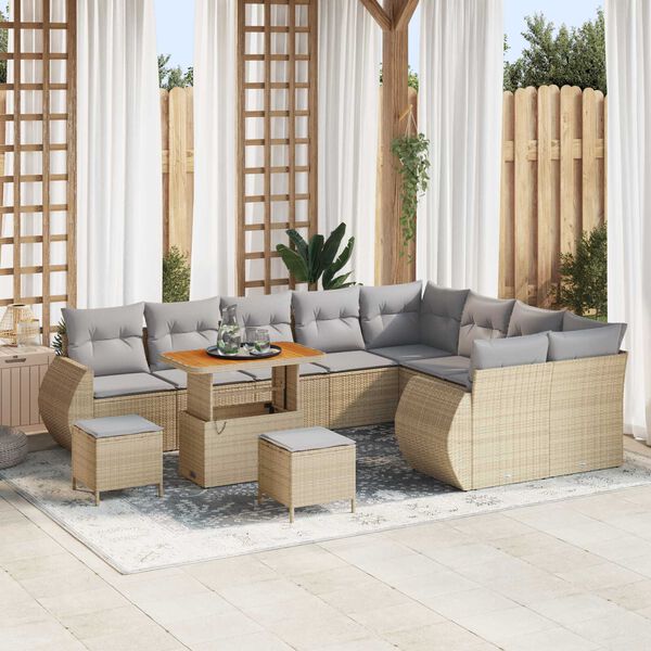 vidaXL Gartensofa-set mit Kissen 12 pcs Beige und Hellgrau Poly Rattan