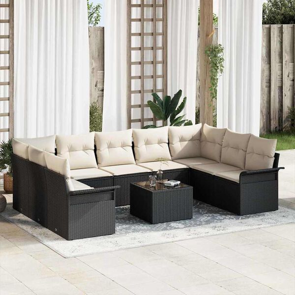 vidaXL Gartensofa-set mit Kissen 10 pcs Schwarz Poly-Rattan