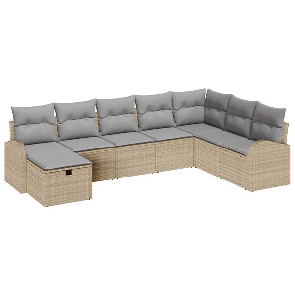 vidaXL Garten-Sofa-Set mit Kissen mit Speicher 8 pcs Beige Poly Rattan