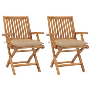 vidaXL Gartenst&uuml;hle 2 Stk. mit Beige Kissen Massivholz Teak