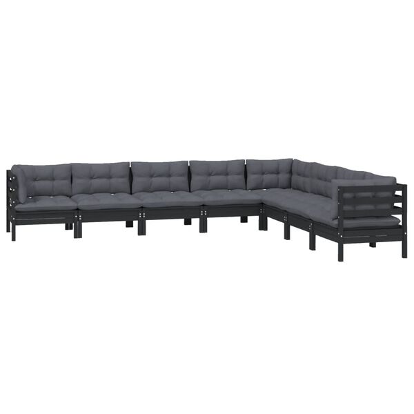 vidaXL 8-tlg. Garten-Lounge-Set mit Kissen Schwarz Massivholz Kiefer
