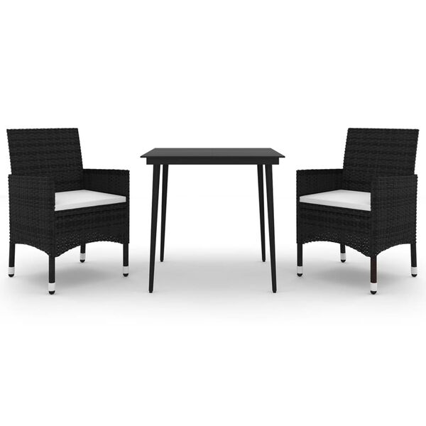 vidaXL 3-tlg. Garten-Essgruppe mit Auflagen Poly Rattan und Glas