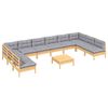 vidaXL 11-tlg. Garten-Lounge-Set mit Grauen Kissen Kiefer Massivholz
