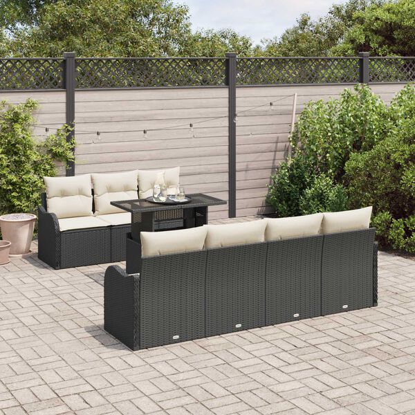 vidaXL Gartensofa-set mit Kissen mit Kissen 8 pcs Schwarz Poly Rattan