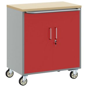 vidaXL Trolley Rolling Workbench Mit Rad Rot und Grau 75 x 45 x 85 cm