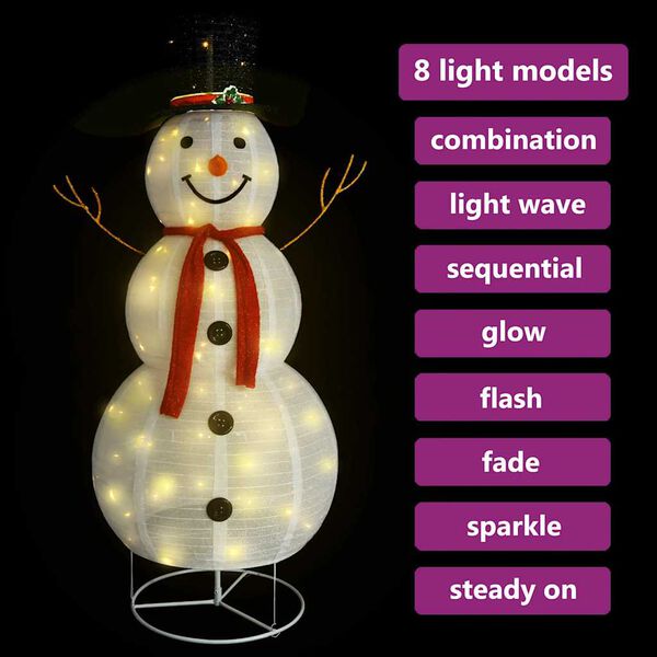 vidaXL LED-Schneemann Weihnachtsfigur Luxus-Stoff 180 cm