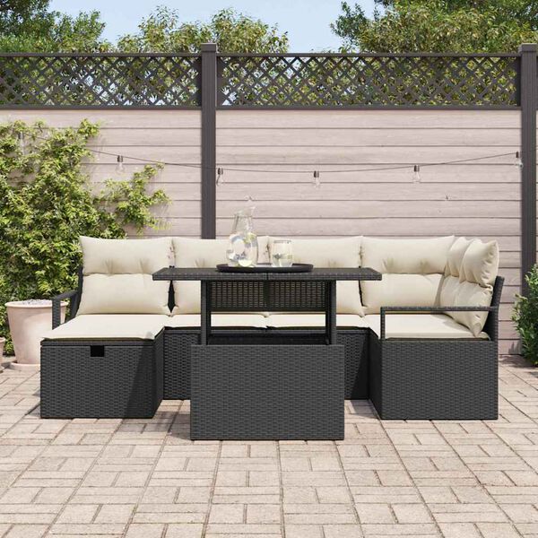 vidaXL Garten-Sofa-Set mit Kissen 7 pcs Schwarz Poly Rattan