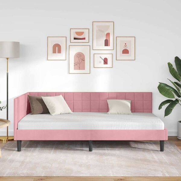 vidaXL Eckbettgestell mit Kopfteil Rosa 100 x 200 cm Samt