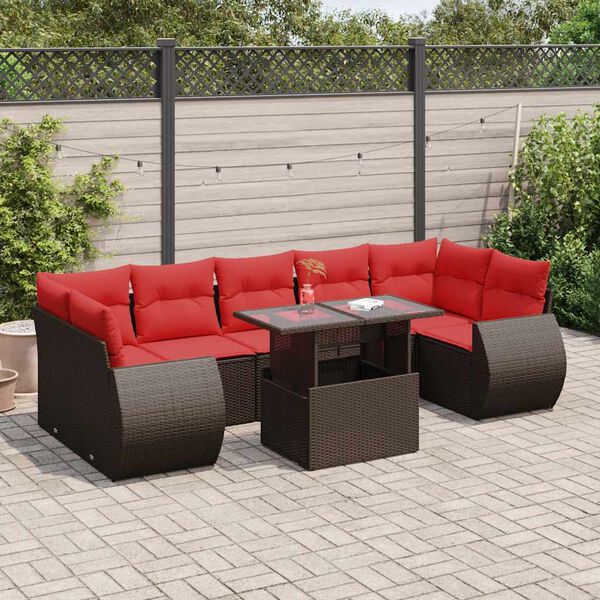vidaXL 8-tlg. Garten-Sofagarnitur mit Kissen Braun Poly Rattan Akazie