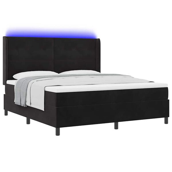 vidaXL Boxspringbett mit Matratze mit LED Schwarz 180 x 200 cm Samt