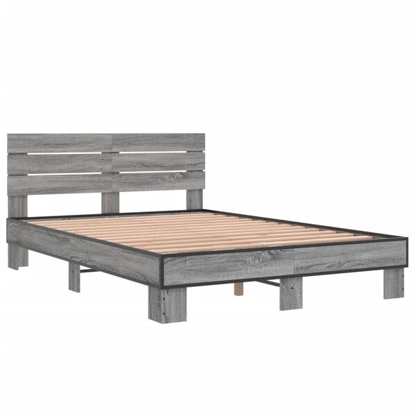 vidaXL Bettgestell Grau Sonoma 135x190 cm Holzwerkstoff und Metall