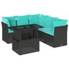 vidaXL 6-teiliges Gartensofa-Set mit Kissen, schwarzes Polyrattan