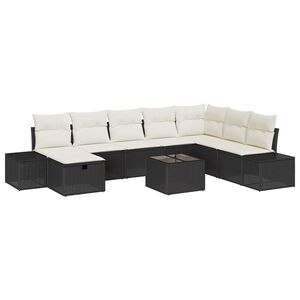 vidaXL Garten-Sofa-Set mit Kissen 9 pcs Schwarz Poly Rattan